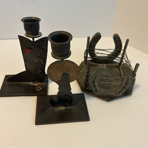 Set of 3 vintage candleholders rustic western cowboy rodeo - Picture 2 of 10